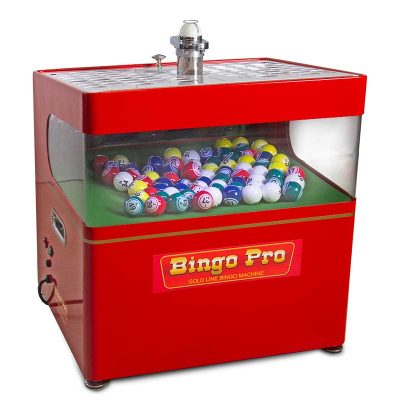 red bingo machine with wrap-around window