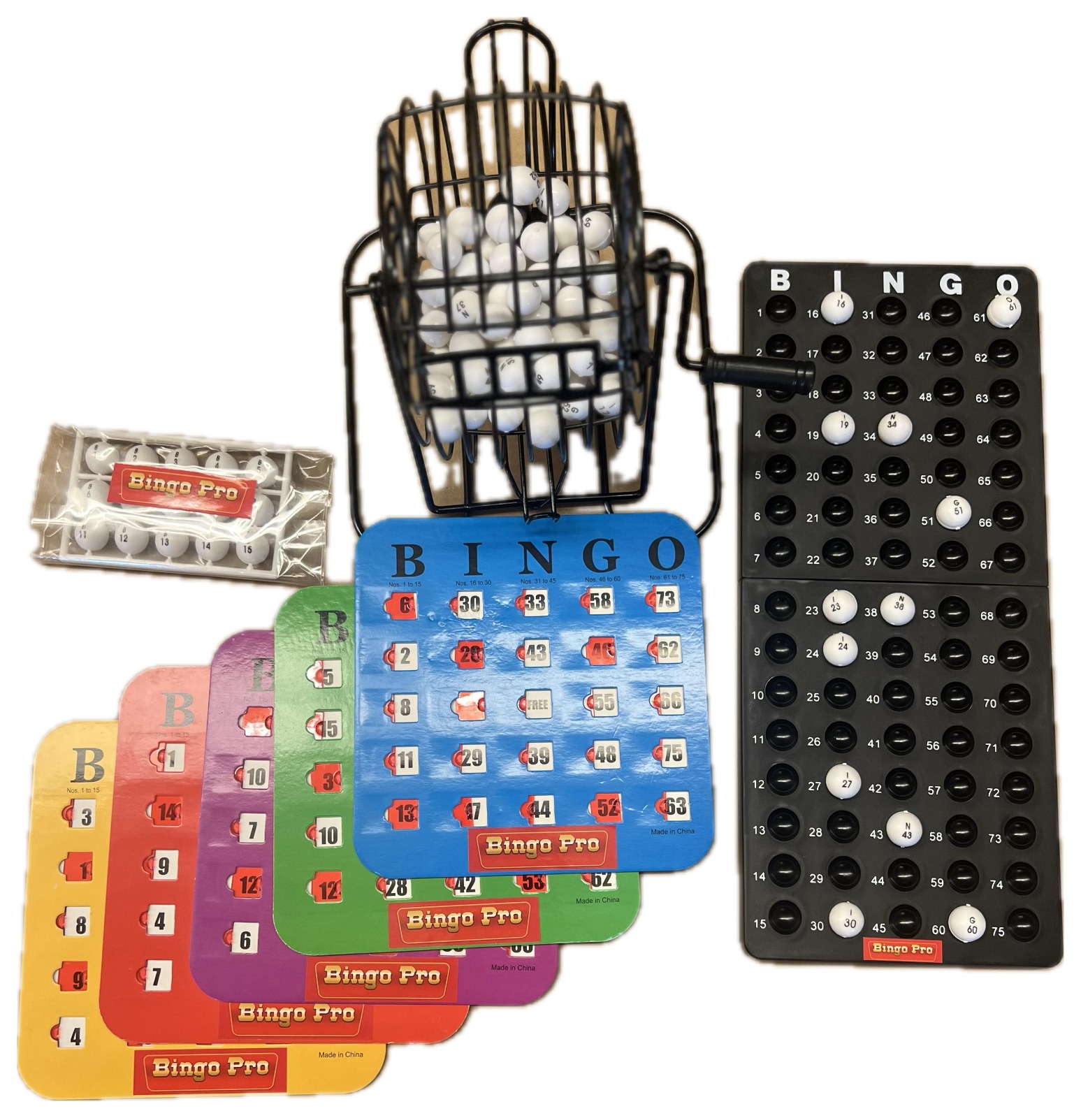 Deluxe Bingo Game Set Bingo Balls with Cage and Bingo Cards with Sliding Windows Shutter Card Roller Cage