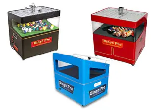 Portable tabletop bingo machines.