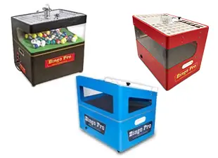 Portable tabletop bingo machines.
